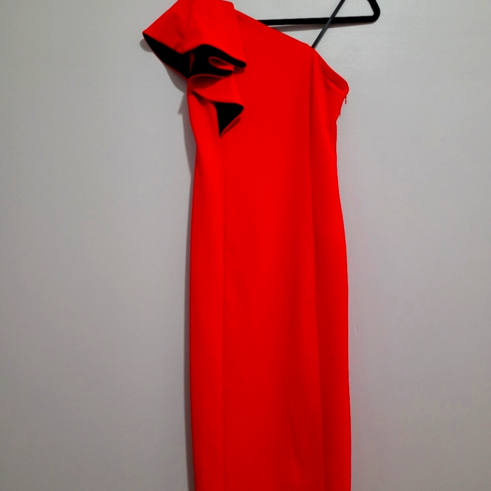 One Shoulder Ruffle Ponte Knit Cocktail Dress | Excellent Condition
